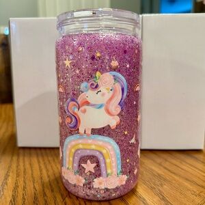 Glittery Unicorn Tumbler with Rainbow Design